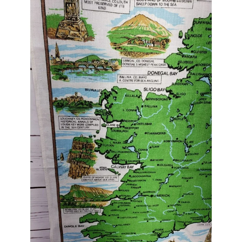 Vintage Scenic Ireland‎ Decorative Map Of Ireland Tea Towel